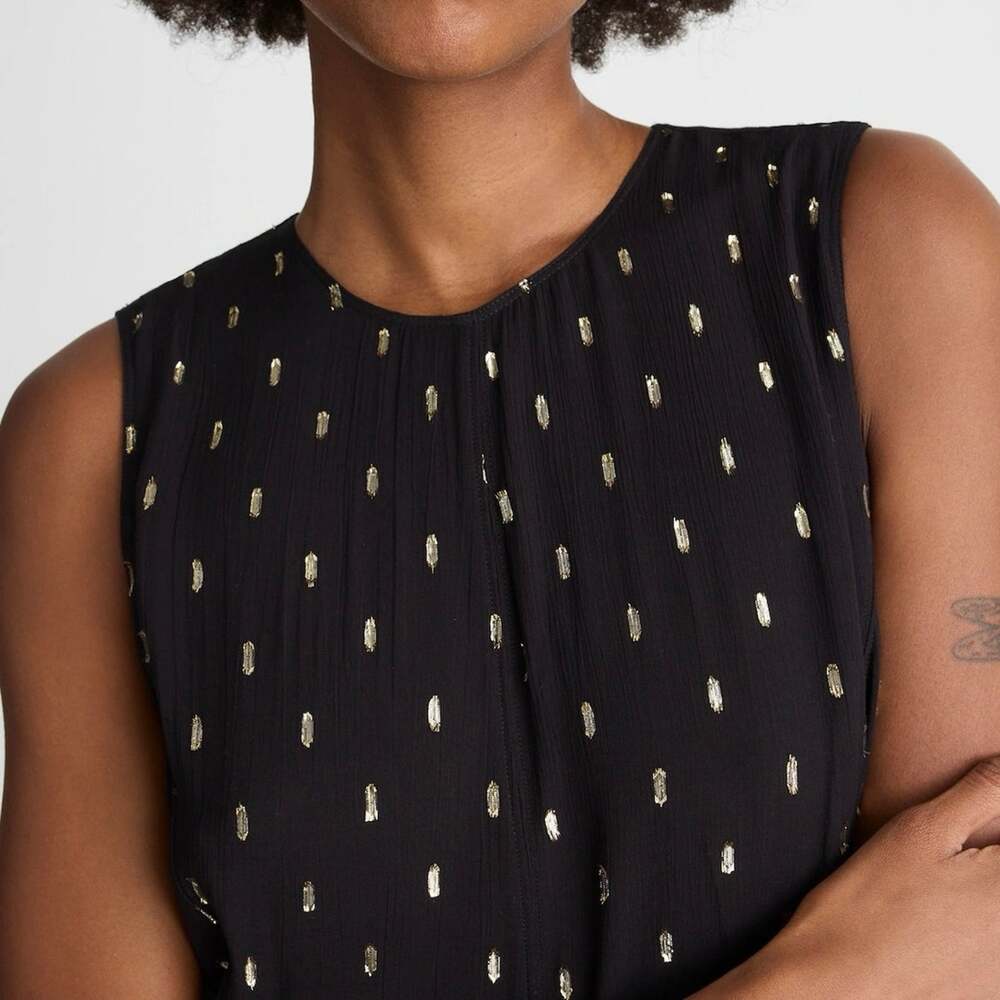 NWOT Madewell Sleeveless Flared Metallic Dot Midi Dress Crinkle Viscose Size 10 - Picture 4 of 10